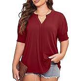 Corfrute Womens Plus Size Tops Summer Tunic Short Sleeve V Neck Shirts Casual Soft Blouse 1XL-4XL