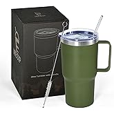 Icesip 20 oz Tumbler with Handle, insulated cup coffee mug with lid, straw and handle, Double Wall Stainless Steel Vacuum Coffee Tumbler travel mug spill proof, 1pcs Army Green