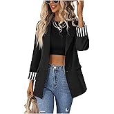 MakeMeChic Women's Striped Print Single Breasted Blazer Long Sleeve Lapel Neck Jacket Suit