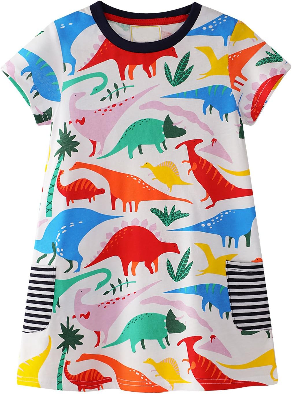 Little Girls Cotton Dress Kid Short Sleeve Cartoon Dress Baby Cute Dress Toddler Dinosaur Dresses