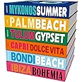 ANERZA Preppy Room Decor Aesthetic, Decorative Books for Home Decor, Cute Faux Travel Books for Coffee Table Bookshelves, Dorm Bedroom Trendy Fake Book Storage Box for Teen Girls (Set of 6)