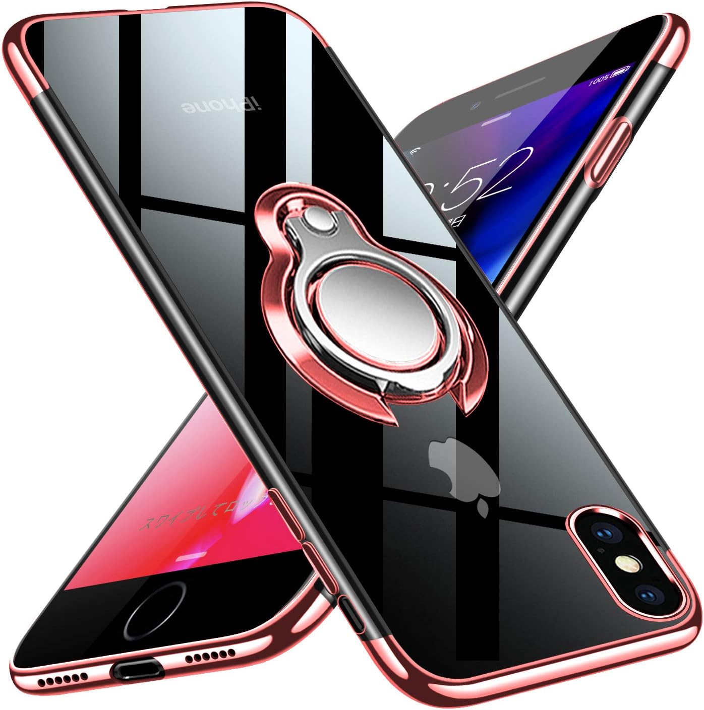 kadixini iPhone XS,iPhone X Case,Crystal Clear with 360 Degree Magnetic Ring Holder Kickstand, Magnet Car Holder Cover for iPhone XS/X Rose Gold