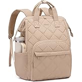 LOVEVOOK Laptop Backpack for Women, 17.3 inch Work Travel Backpack Purse, Puffer Quilted Laptop Backpack Casual Daypack for Nurse Teacher，Khaki