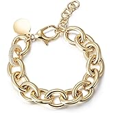 CIUNOFOR 14K Gold Plated Link Chain Bracelets for Women, Dainty Silver Beaded Stackable Bracelet, Trendy Charm Jewelry for Her, Fits 6.0”–8.0” Wrists