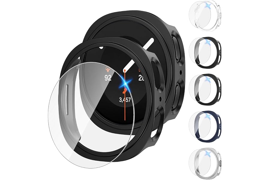 Tensea [5+5Pack for Samsung Galaxy Watch 8/9 Screen Protector Case 44mm | Hard PC Bumper/HD Tempered Glass Protective Film Accessories, Face Cover Set, Galaxy Watch 8/9 44 mm Case for Women Men