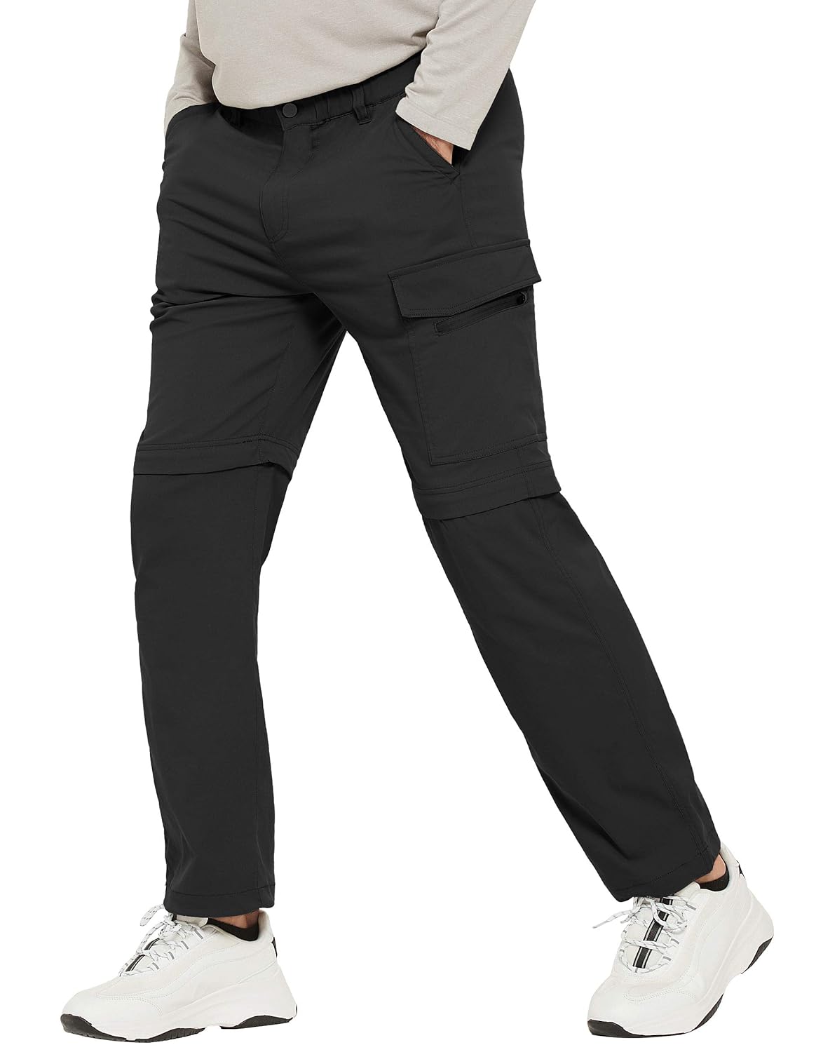 PULI Men's Waterproof Convertible Hiking Pants Lightweight Outdoor Cargo Climbing Fishing Black
