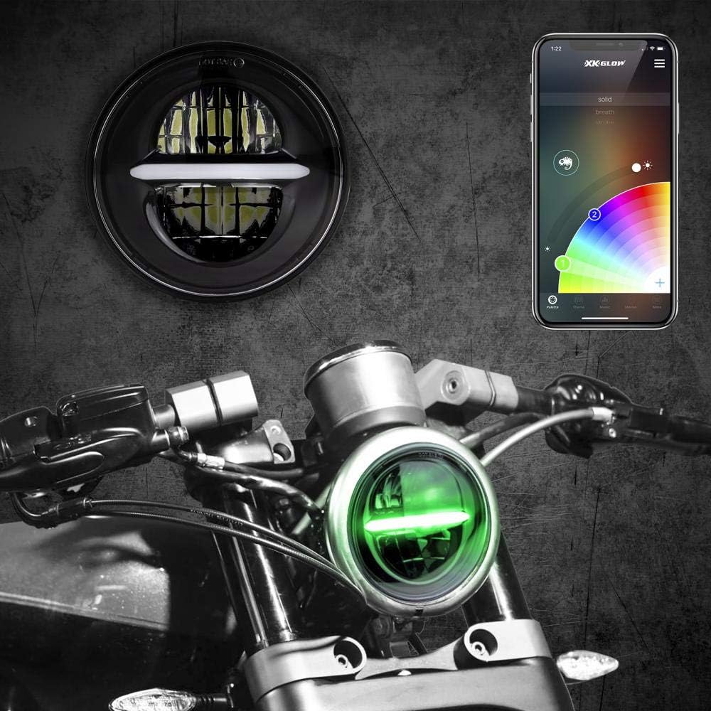 BLACK 5.75" RGB LED Harley Headlight XKchrome Bluetooth App Controlled Kit w/ Color Changing DRL Feature