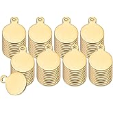 PATIKIL 40 Pcs 5/16 Inch Round Metal Stamping Blanks, Stainless Steel Gold Tone Blank Tags with Hole for Metal Stamping Tag, Jewelry Making, Engraving