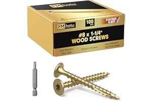 FMHOTU #8 x 1-1/4” Deck Screws, 100Pcs Star Drive Wood Screws, Rust Resistant Timber Screws for Timber/Log/Landscaping Wood, T20 Star Bit Included, Gold