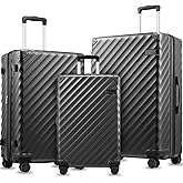 3 Piece Set Luggage with Spinner Wheels, KVC Polycarbonate Expandable Hard Shell Suitcase (EX-Core, Charcoal Metallic, 3 Piece Sets)