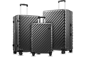 LUGGEX Luggage with Spinner Wheels, Polycarbonate Expandable Hard Shell Suitcase, 3 Piece Set, Charcoal Metallic