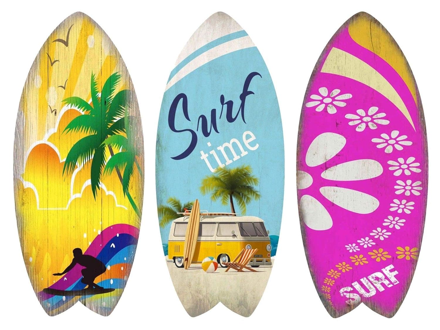Cherish Her Wooden Surf Board Sign Printed Wall Art Decoration Set