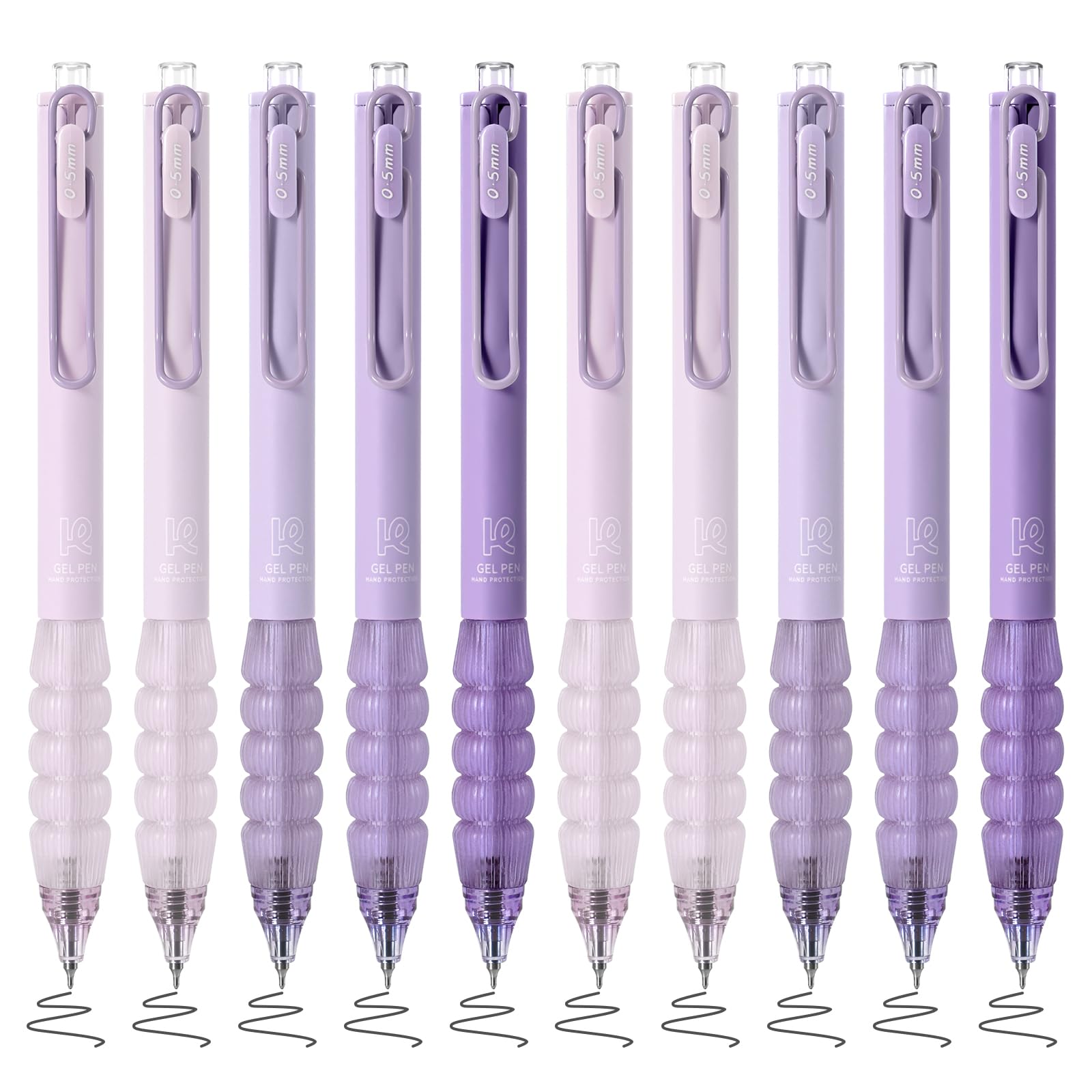 BAYTORY 10Pcs Aesthetic Retractable Gel Pens, Black Ink 0.5 CS Fine Point Pen for Journaling Note-taking, School & Office Supplies, Quick Dry (Purple)