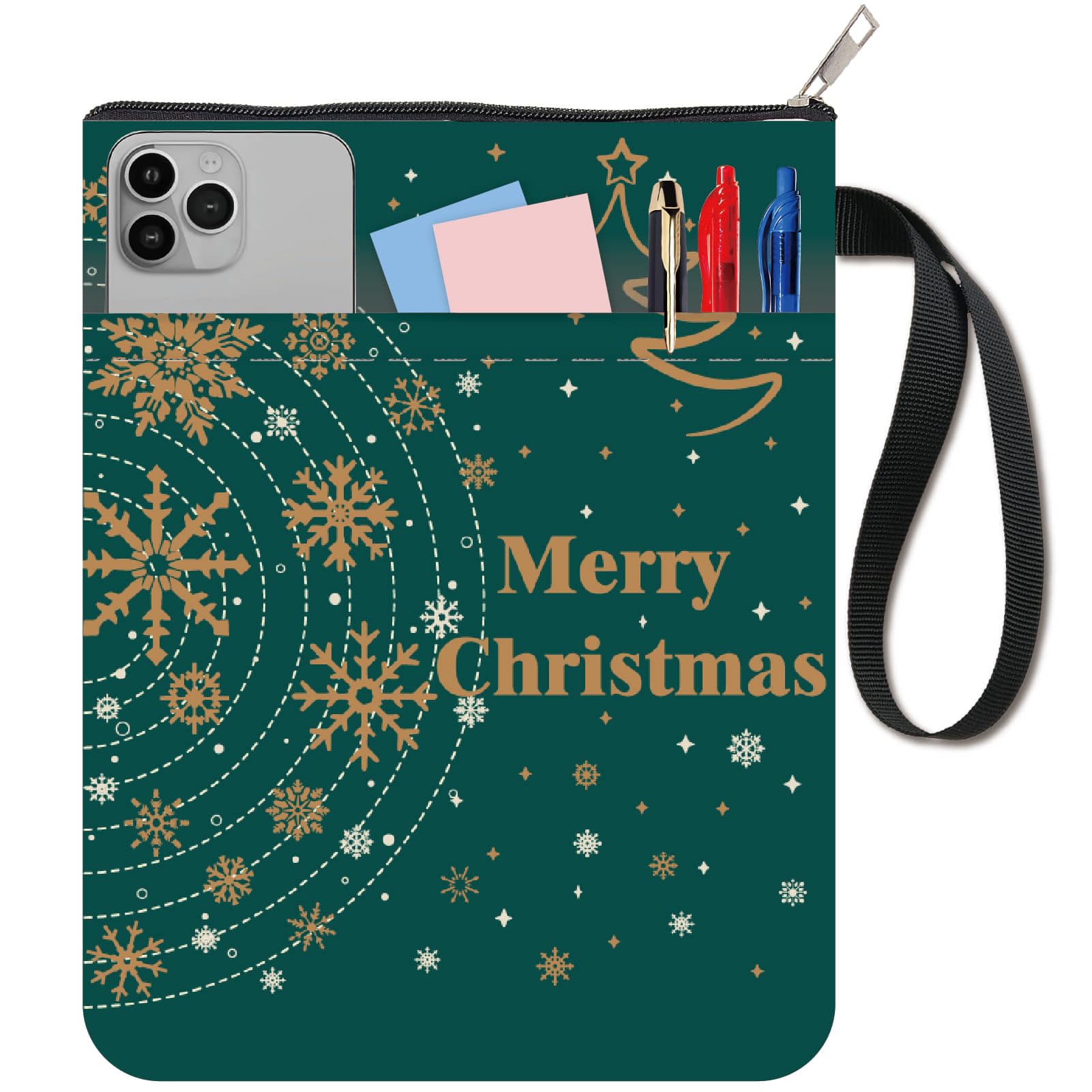 CRASPIRE Snowflake Book Covers Merry Christmas Book Protector Green Book Sleeve for Paperbacks Washable Fabric Cloth Book Cover with Zipper and Extra Sleeve Pocket for Book Lovers Xmas Classmate Gifts