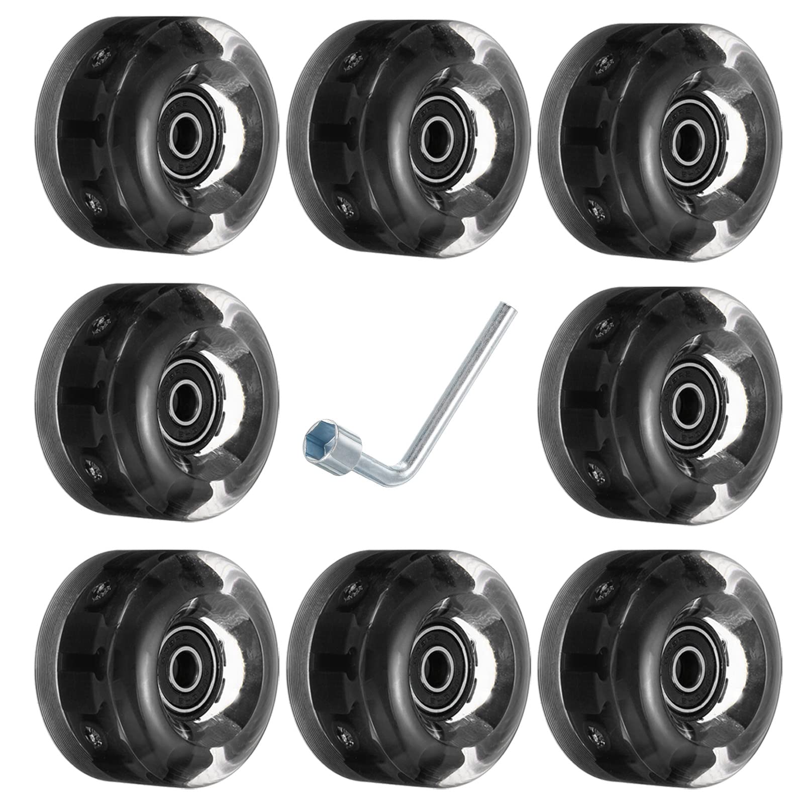 PATIKIL 32 x 58mm Roller Skate Wheels with Bearings, 8 Pack Light Up Wheel Quad Skate Replacement for Double Row Skating Skateboard, Pink Blue Green Light