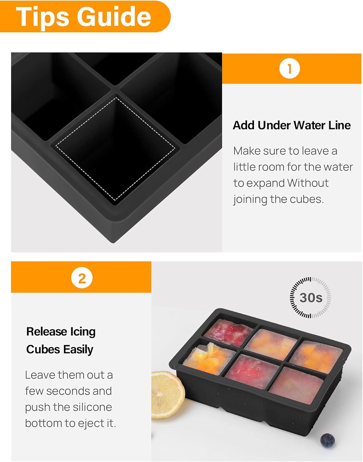 Kootek Ice Cube Trays 4 Pack - Silicone Ice Tray for Making 24 Pcs Large Ice Cubes, Easy Release Reusable Molds Maker with Removable Lids for Chilling Whiskey Wine Cocktail Beverages Juice (Black): Kitchen & Dining