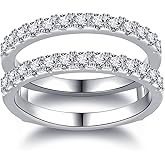 Yaresul 0.6/0.7CT Moissanite Ring Enhancers for Women D Color VVSI Clarity Two Row Round Moissanite Half Eternity Ring, Moissanite Engagement Wedding Rings Enhancers White Gold Plated Size 5-9