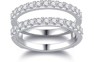 Yaresul 0.6/0.7CT Moissanite Ring Enhancers for Women D Color VVSI Clarity Two Row Round Moissanite Half Eternity Ring, Moissanite Engagement Wedding Rings Enhancers White Gold Plated Size 5-9