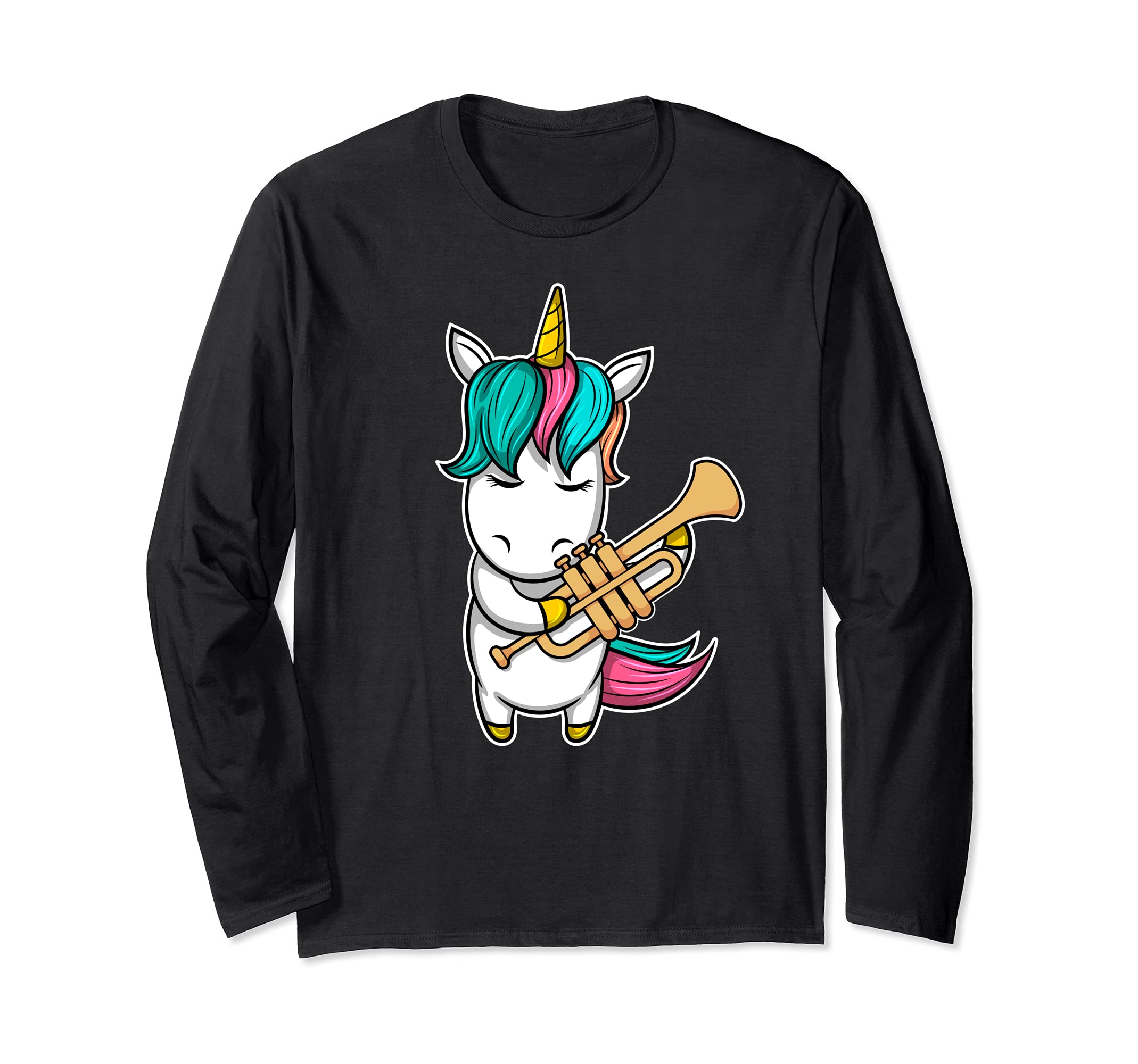 Cute Unicorn With Trumpet I Trumpeter Player Graphic Long Sleeve T-Shirt