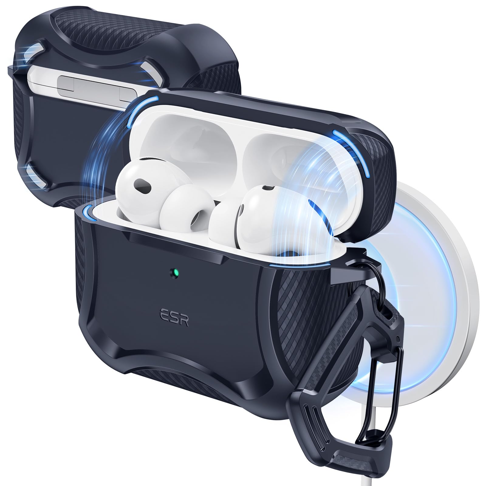 Photo 1 of ESR for AirPods Pro 3 Case (2025), Compatible with Airpods Pro 3rd Generation Case (USB-C Cable), Magnetic Lid, MagSafe Ready, Powerful Drop Protection, Cyber Series, Navy Blue