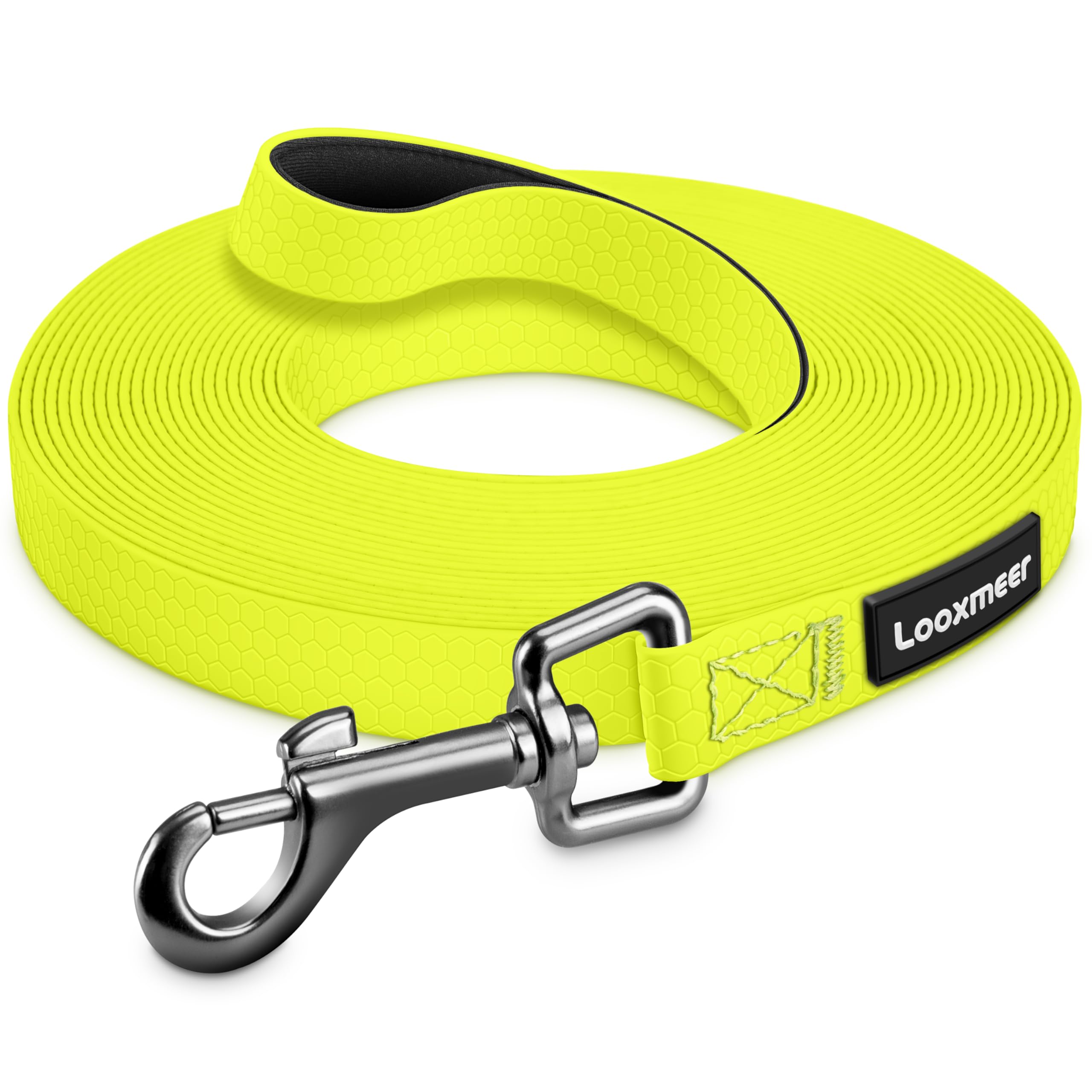 Looxmeer Training Leads for Dogs, 5m Dog Training Lead for Large Medium Small Dogs, Recall Obedience Long Line Dog Lead, Padded Handle Storage Bag, Pet Leash for Tracking Camping Walking, Neon Yellow