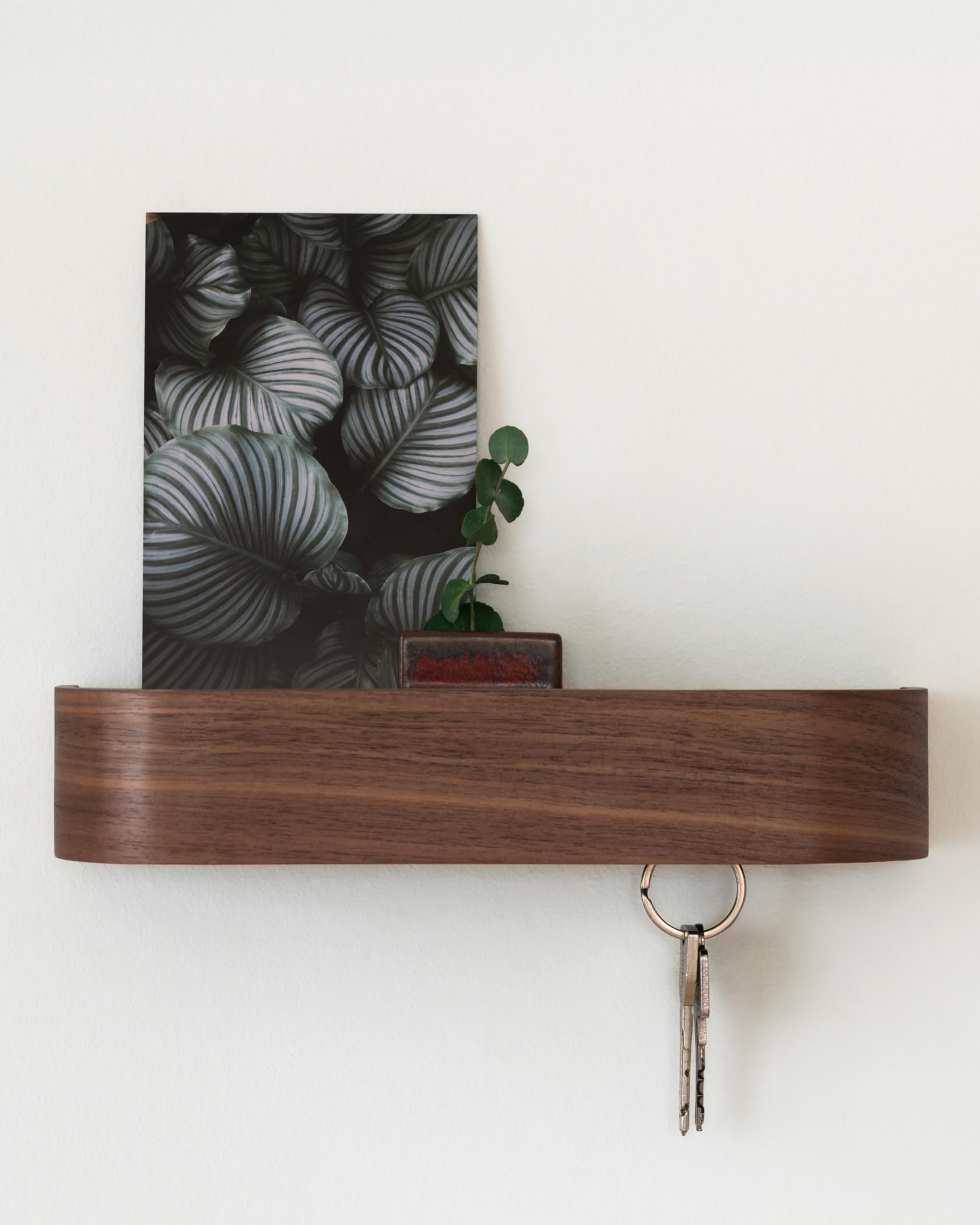 Kazai.® Key Holder 'Toke' | Minimalist Key Hook Design from Berlin | Modern Key Holder Wall Mount with Wooden Shelf | Key Rack for Wall as Entryway Organizer | Walnut