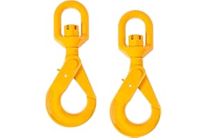 Mytee Products (2 Pack 3/8'' Self Locking Swivel Hook Grade 80-7100 LBS Working Load Limit 3.2 Ton - Yellow Painted Forged Steel Swivel Lifting Hook