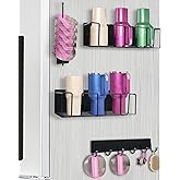 InnovHaus Strong Magnetic Stanley Cup Holder for Fridge, 2 Pack Magnetic Water Bottle Holder for Fridge with 1 Lid Rack & 6 Hooks, Space-Saving Storage Rack for Kitchen Fridge, Black