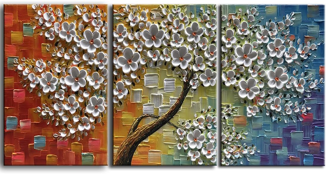 YaSheng Art -28"x20"inchx3 Abstract Oil Painting On Canvas Texture 3D Flowers Tree Paintings Modern Home Decor Wall Art for living room Framed Ready to Hang