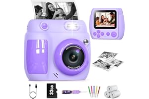 GOFUNLY Kids Camera Instant Print, Birthday Gifts for Girls Boys with 3 Rolls Print Paper & 32GB Card, 48MP Toddler Digital Camera 1080P HD Video Toys Cameras for Kids 3-12, Purple
