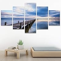 SIGNWIN 5 Panel Canvas Wall Art Modern Art Farmhouse/Country Lake Multicolor Nature Photography Relax/Calm for Home Decorations Ready to Hang - 60