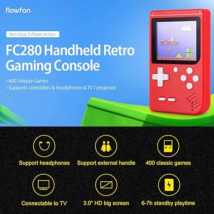 KKmoon FC280 Nostalgic Handheld Game Console Built-in 400 Video Games 3.0 Inch FC TV Output Children Birthday Gift