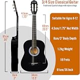 3rd Avenue XF 3/4 Size Classical Guitar Bundle with Nylon Strings Capo Gig Bag view 2