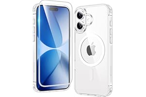 FNTCASE for iPhone 17 Case Clear: Magnetic Transparent Phone Cases with Screen Protector Slim Anti Yellowing Military Grade D