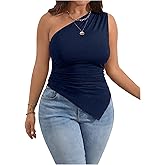 Milumia Women's Plus Size One Shoulder Tank Top Asymmetrical Hem Ruched Going Out Tops
