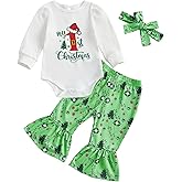 Rourufy St Patricks Day Baby Girl Outfit Newborn Ribbed Knit Romper Flare Pants Set Shamrock Onesie Bell Bottoms Clothes