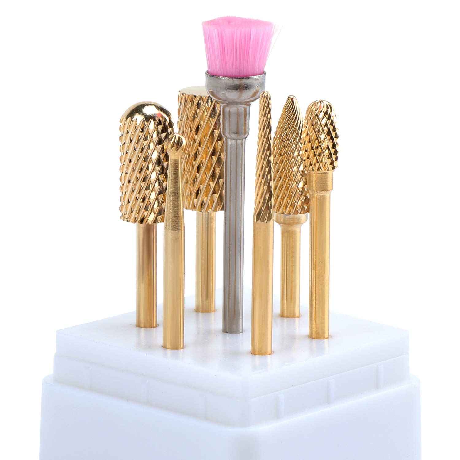 TsunNee 7PCS Nail Drill Bits Set, Professional Tungsten Carbide Nail File Drill, 3/32 Inches Nail Bits Filing for Most Electric Manicure Drills for Nail Beautify Nail Polishing, Gold