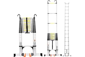 BOWEITI 19FT Telescoping Ladder, Portable Aluminum Extension Ladder w/Stabilizers, Lightweight Compact Telescopic Ladder 330lbs Capacity, Extension Ladder for Home, Outdoor (19FT,Silvery)