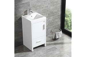 walnest 18" Contemporary Bathroom Vanity Cabinet MDF Wood Undermount Sink Bathroom Vanity Set with Resin Sink (White)