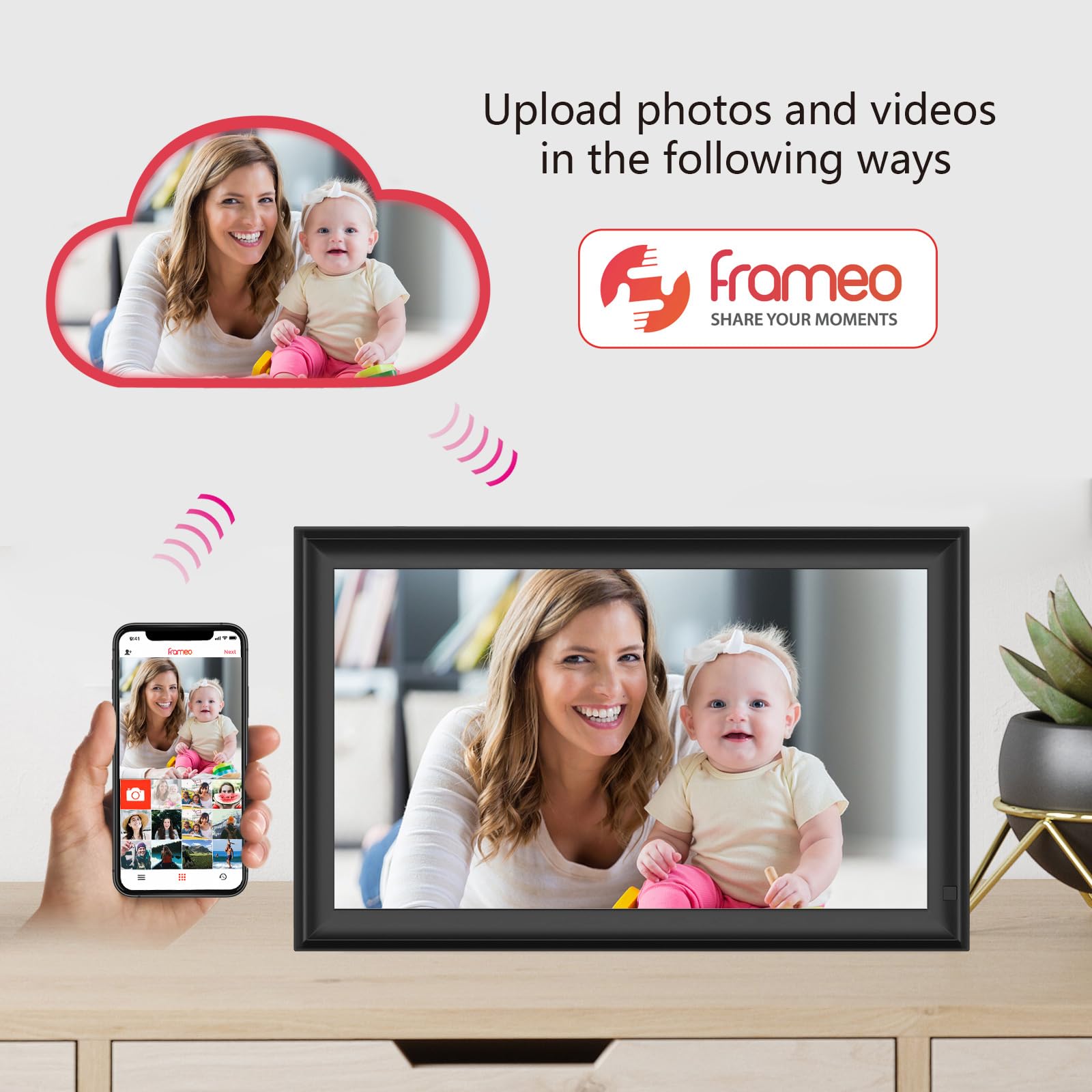15.6inch FRAMEO Digital Photo Frame with 1920x1080 FHD IPS LCD Touch Screen, Dual-WiFi Share Photos & Videos Via Frameo, Support USB Drive/SD Card Extend Storage, Auto-Rotate, Wall Mountable With VESA