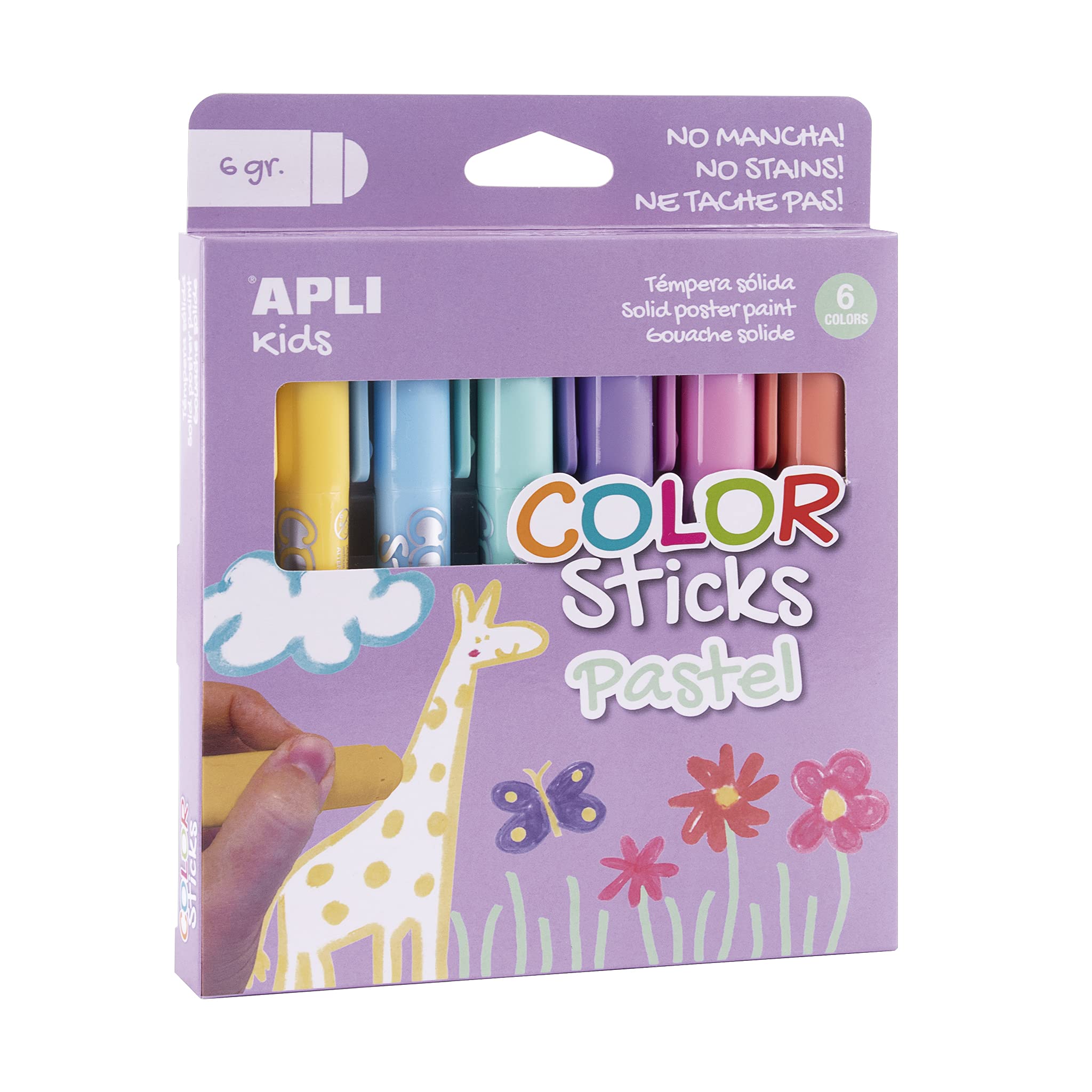 APLI Kids 18881-Color Sticks Pastel Colors Solid Temperas for Kids, 6 Units (18881)