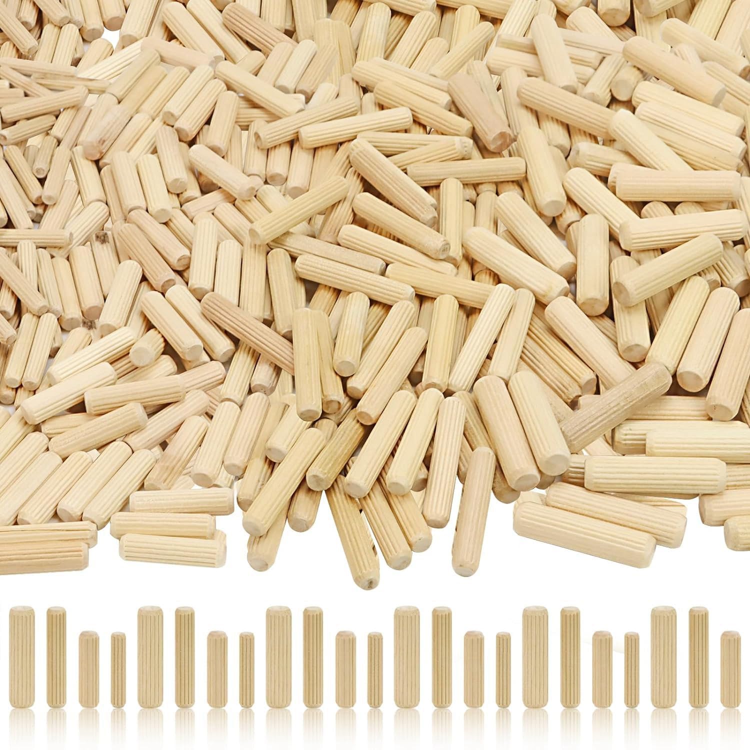 Pojedehy 400 Piece Wooden Dowel Pins Straight Grooved Wood Dowel Rods Fluted Dowel Plugs with Beveled Ends Tapered, Accessory