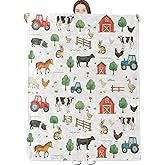 dongprom Farmhouse Blanket Cute Farm Pattern with Cow Horse Tractor and Barn Throw Blankets Lightweight Flannel Throws for Camping Couch Office Bed Country Home Decor Gifts for Adults,60x50inch