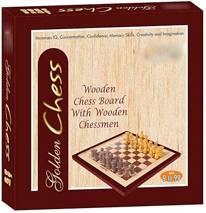 msnakshatra Golden Chess (Wooden chesborad with Wooden Chessmen)