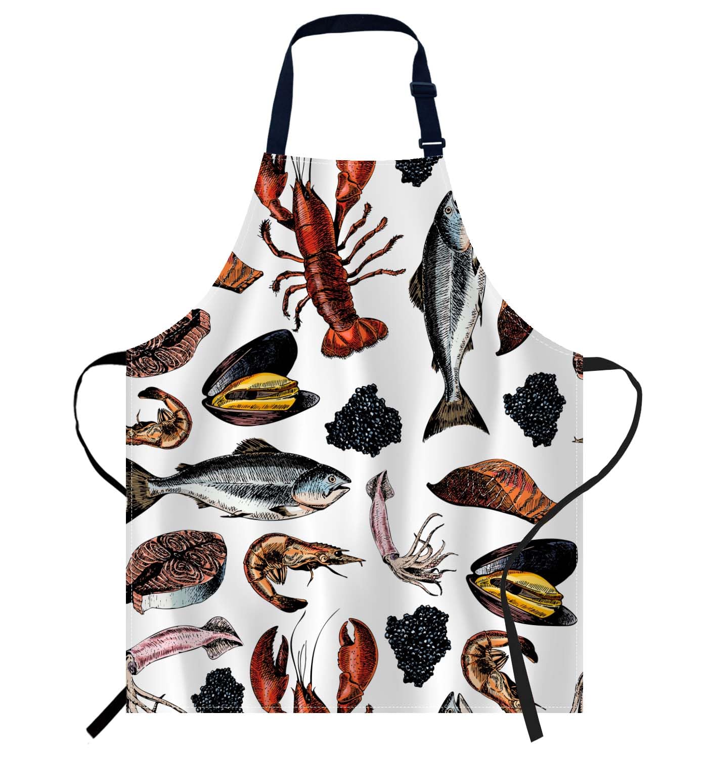 Smooffly Pattern of Seafood Apron Adjustable Bib Chef Aprons Cooking Apron Unisex Women Men Aprons Perfect for Home Kitchen, Baking, Gardening, Restaurant, Coffee house BBQ — image 1