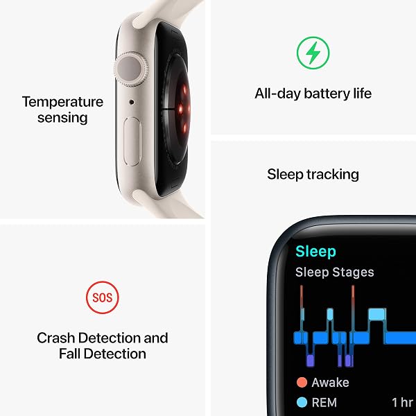 APPLE WATCH SERIES 8 [GPS, 41MM] – STARLIGHT ALUMINUM CASE WITH STARLIGHT SPORT BAND, S/M (RENEWED)