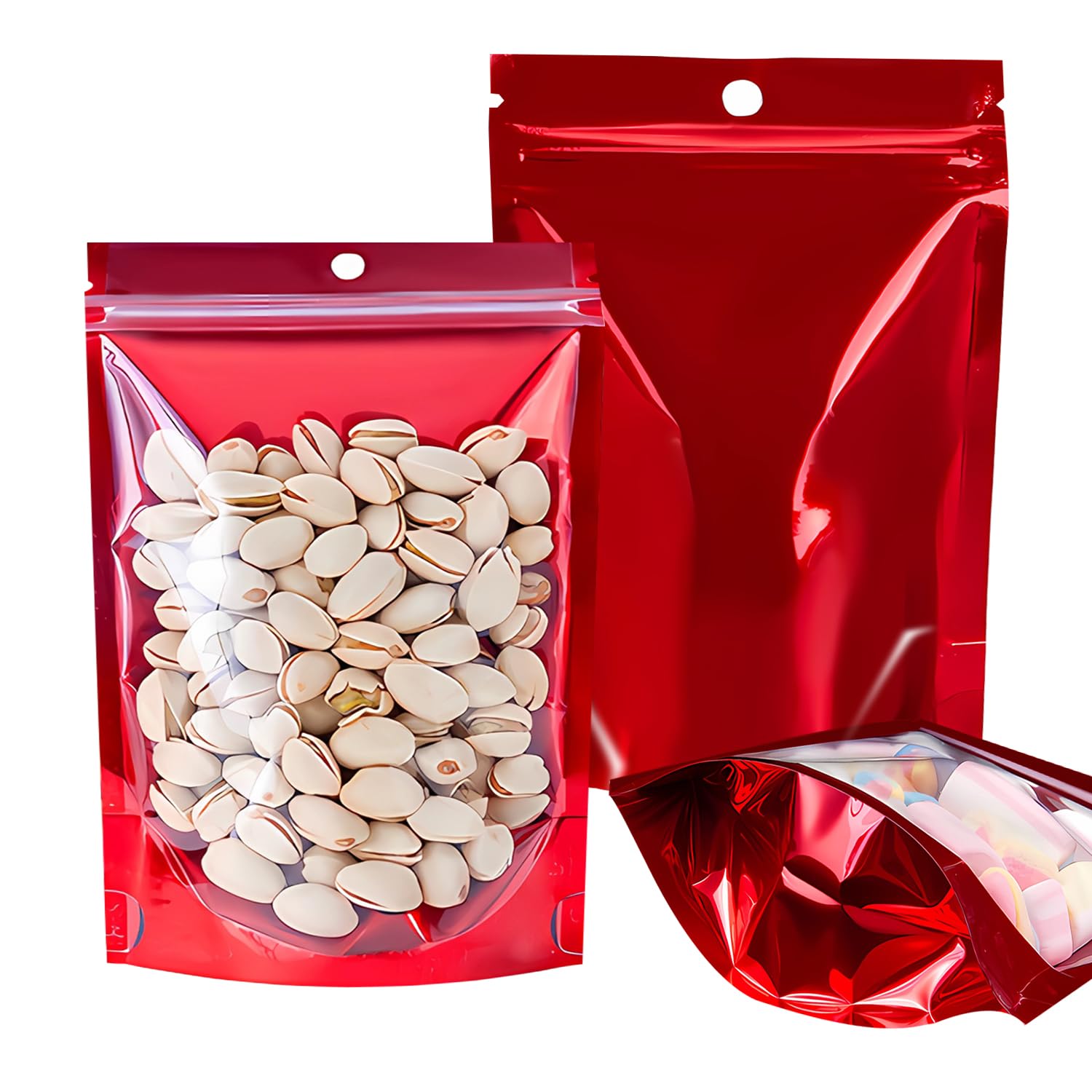 Photo 1 of 100PCS Mylar Bags for Food Storage?Resealable Bags for Small Business with Clear Windonw,8x12 inch Smell Proof Bags Stand Up Zip Lock Pouches Aluminum Foil Sealable Bags for Packaging Cookie,Snack