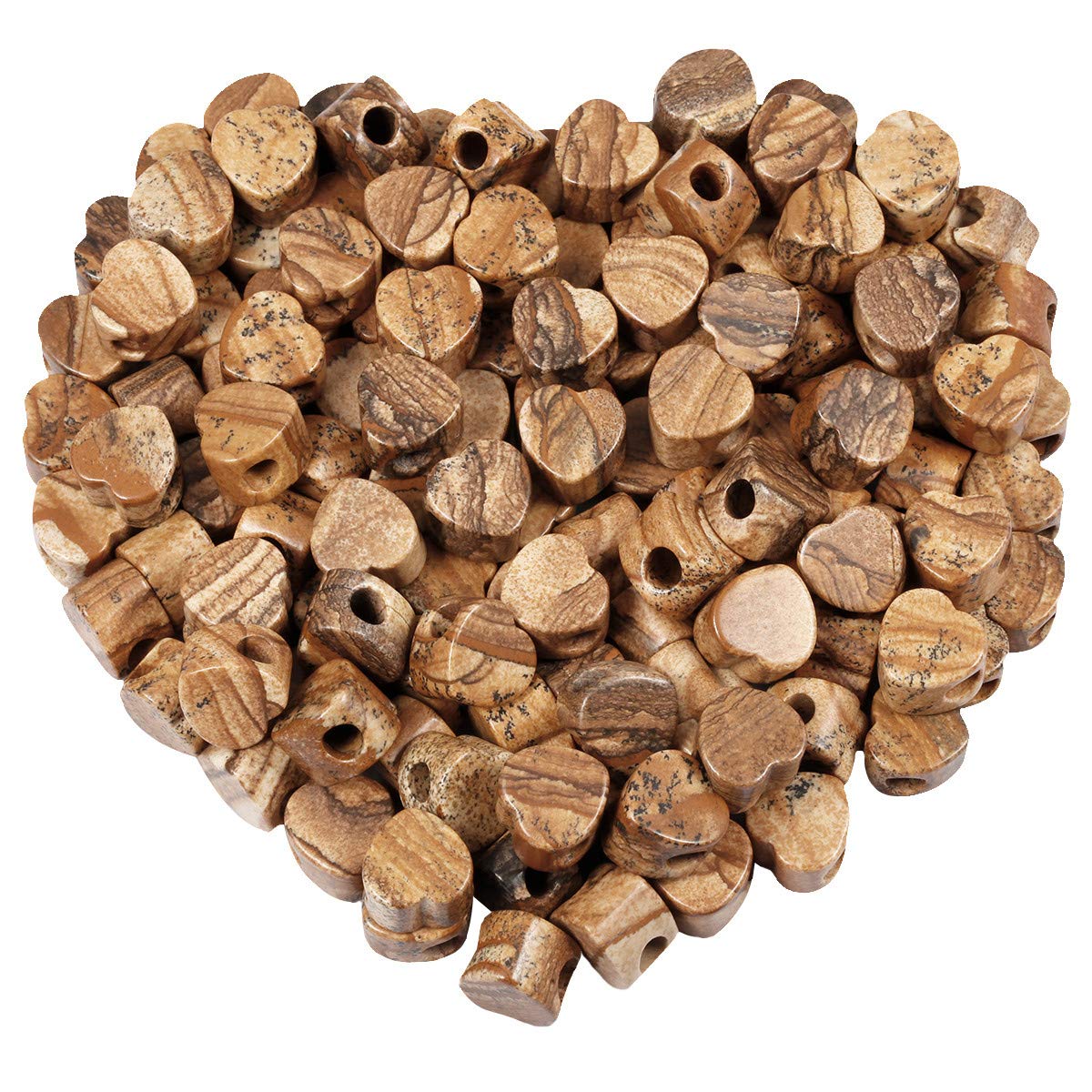 KYEYGWO Picture Jasper Large Hole Polished Gemstone Beads for Bracelets, Heart Shape Loose Charms European Bead for Jewelry Making, Pack of 20