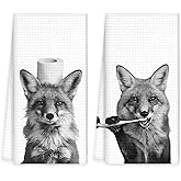 OINDADE Funny Fox Hand Towels Set of 2, Fox Decor for Home Bathroom, Funny Forest Animal Brush Teeth Hand Towels for Washroom Restroom, Foxes Gifts for Kids, Cabin Foxes Kids Bathroom Decor, 16x24In