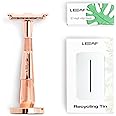 Leaf Shave | The Twig Razor Set, Rose Gold - Includes Twig Razor, Matching Stand, 50-Pack of Single-Edge Blade Refills, and Blade Bank